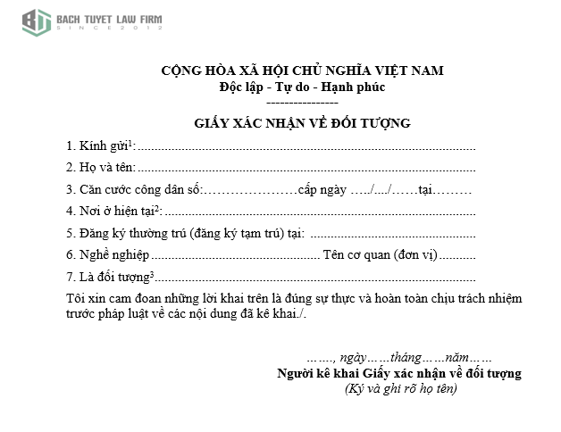 CÁC MẪU GIẤY TỜ CHỨNG MINH ĐỐI TƯỢNG VÀ ĐIỀU KIỆN ĐƯỢC HƯỞNG CHÍNH SÁCH VỀ NHÀ Ở XÃ HỘI 2 Ảnh: Mẫu giấy tờ chứng minh về đối tượng