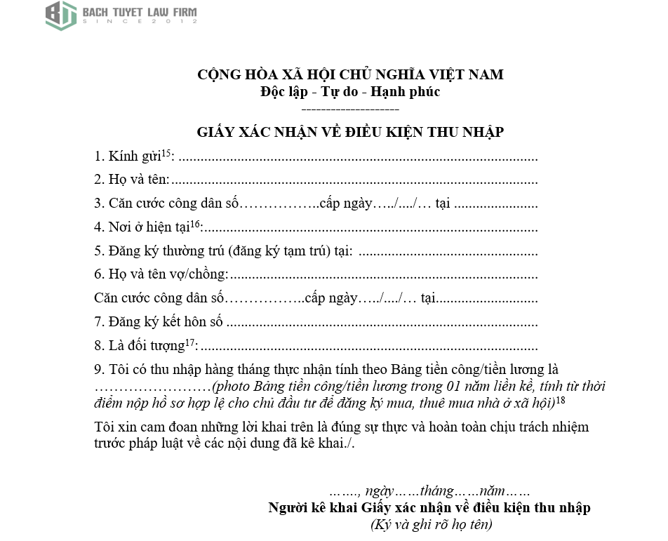 CÁC MẪU GIẤY TỜ CHỨNG MINH ĐỐI TƯỢNG VÀ ĐIỀU KIỆN ĐƯỢC HƯỞNG CHÍNH SÁCH VỀ NHÀ Ở XÃ HỘI 3 Ảnh: Mẫu giấy tờ chứng minh điều kiện về thu nhập
